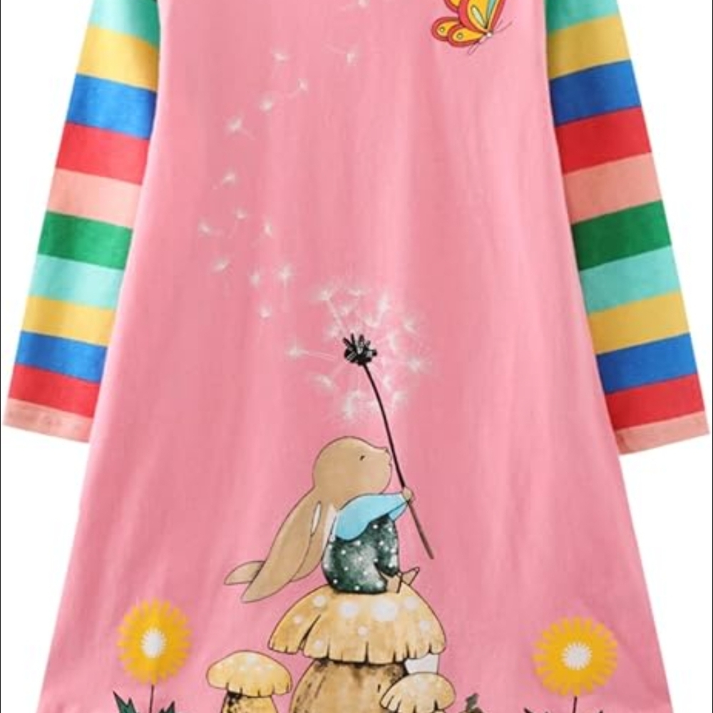 Playful Pink Dress with Striped Sleeves